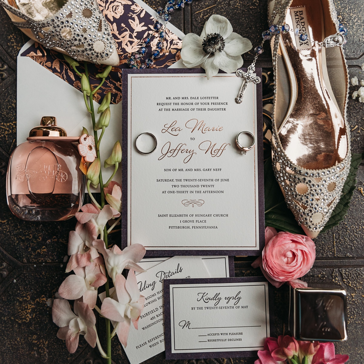 flat lay wedding items in Pittsburgh PA